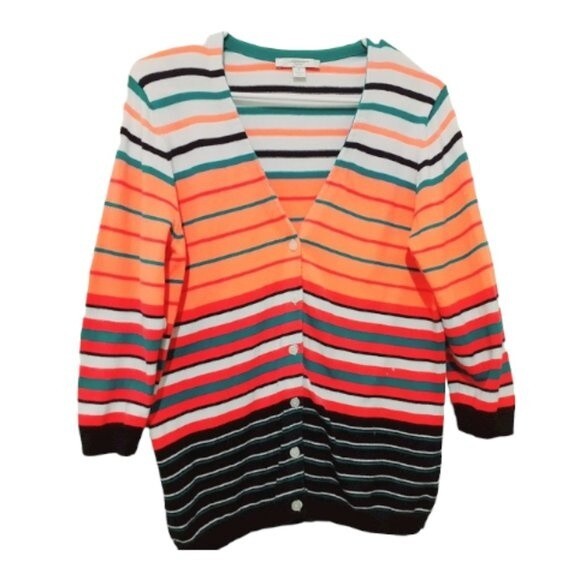 Liz Claiborne New York 100% Cotton Multicolor Button 3/4 Sleeves Cardigan - Picture 1 of 12